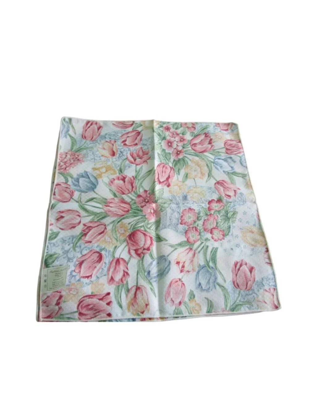 Easter Delft Bunny Floral Tulip Spring Polyester Napkin Set of Four Taiwan 1997